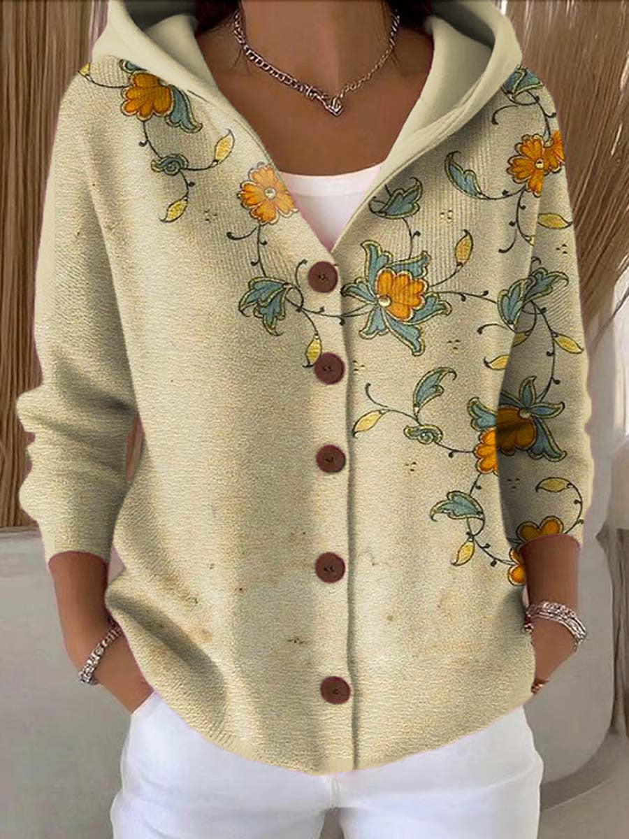 Printed Button-Front Hoodie for Women