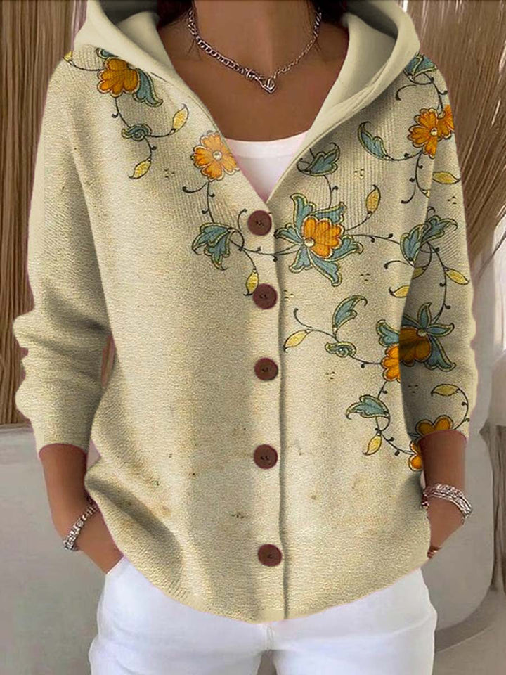 Printed Button-Front Hoodie for Women