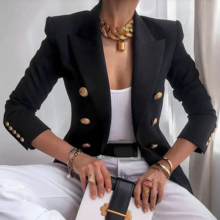 Double-Breasted Gold Button Blazer for Women