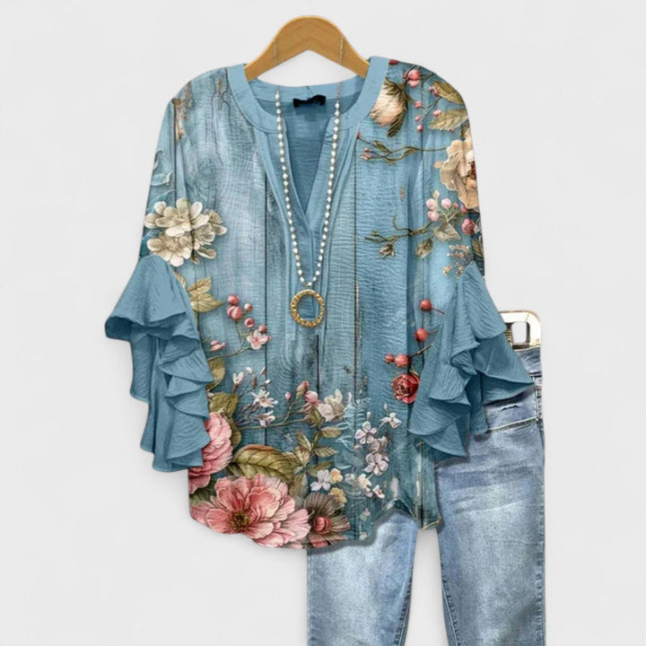 Ruffle Sleeve Floral Blouse for Women