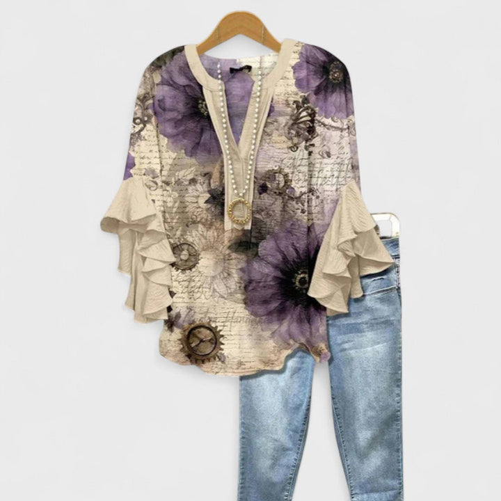 Ruffle Sleeve Floral Blouse for Women