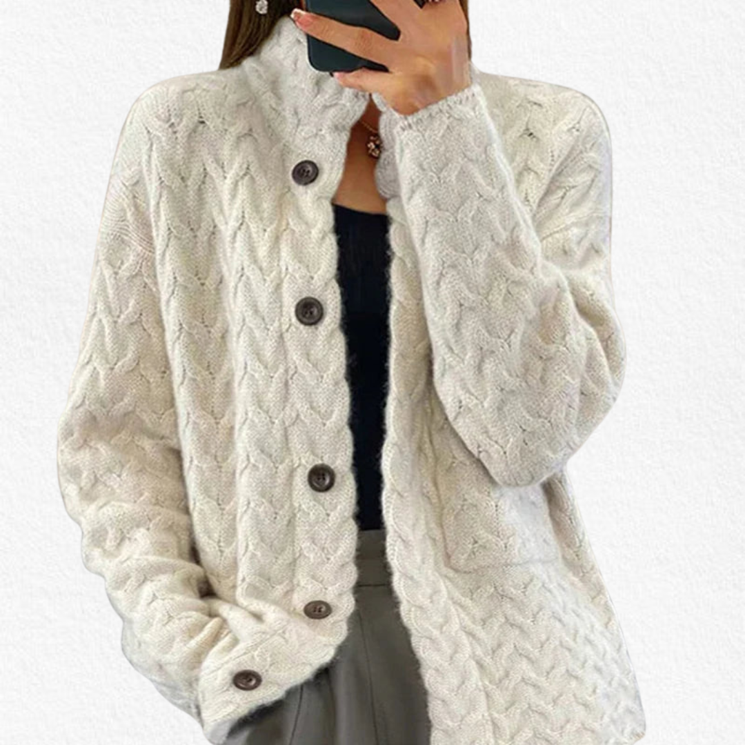 Cable Knit Button-Front Cardigan for Women