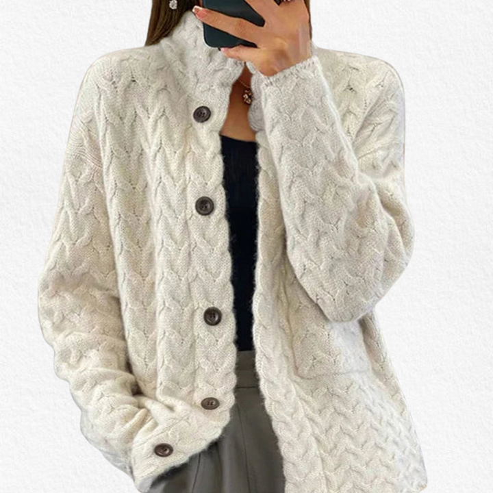 Cable Knit Button-Front Cardigan for Women