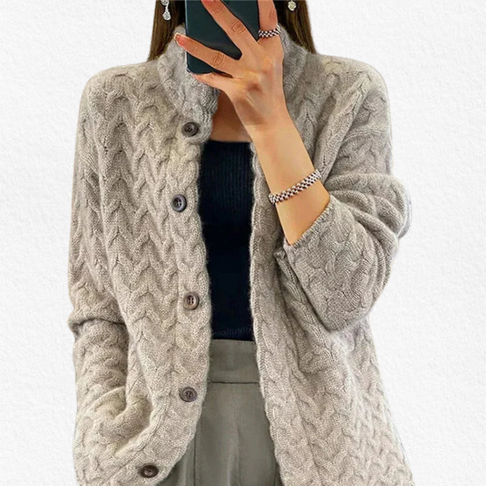 Cable Knit Button-Front Cardigan for Women
