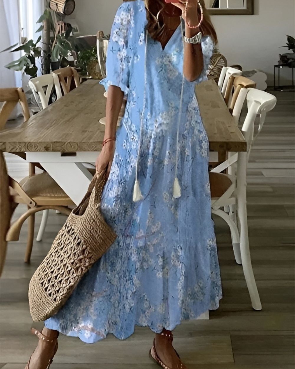 Floral Print Flowy Maxi Dress for Women