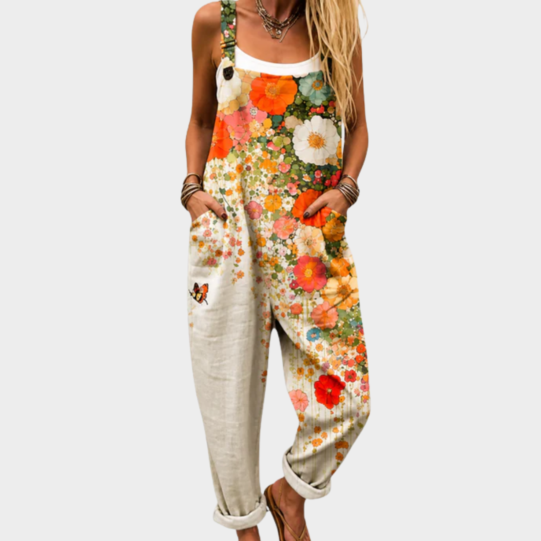Floral Print Long Dungaree Jumpsuit for Women