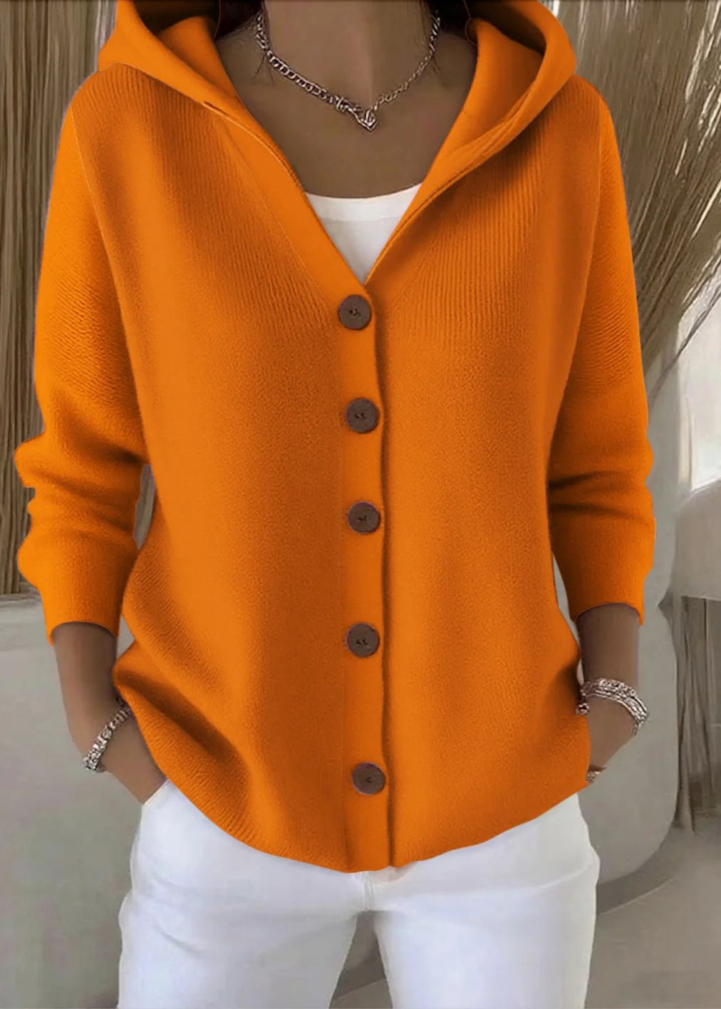 Hooded Button Knit Cardigan for Women