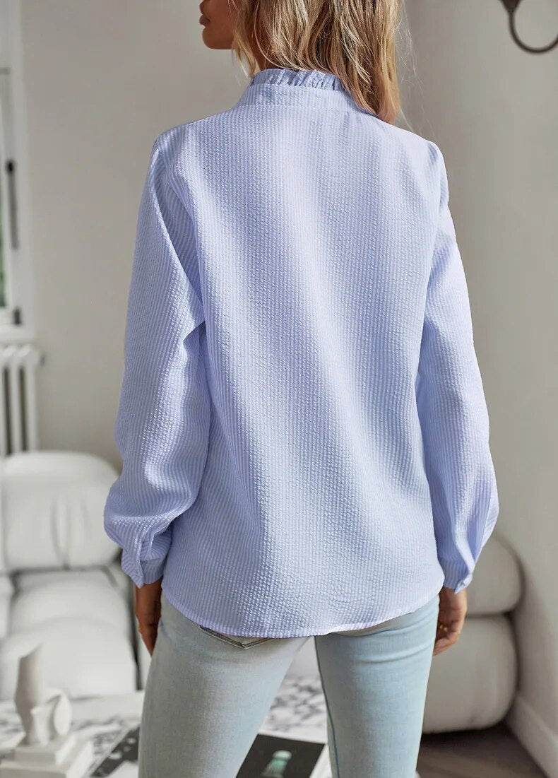 Ruffle Front Button Blouse for Women