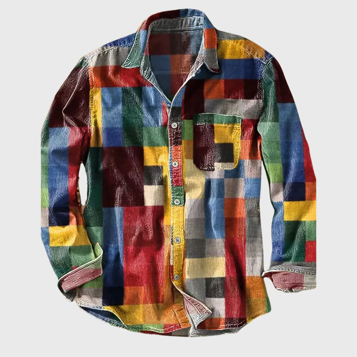 Color Block Patchwork Button-Up Shirt for Women