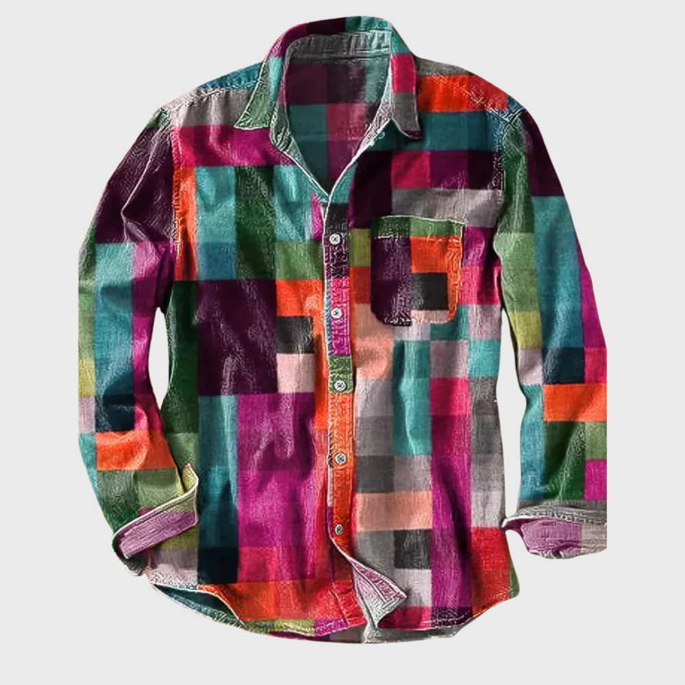 Color Block Patchwork Button-Up Shirt for Women