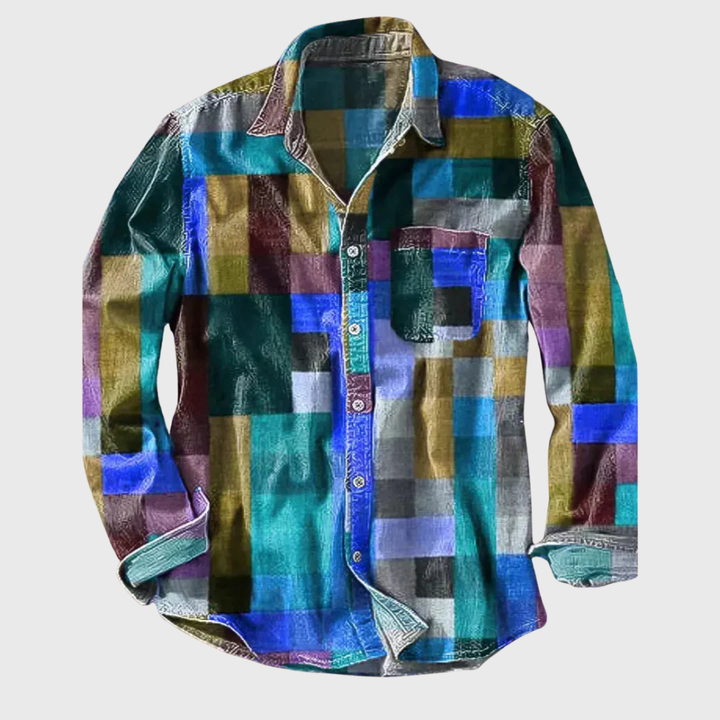 Color Block Patchwork Button-Up Shirt for Women