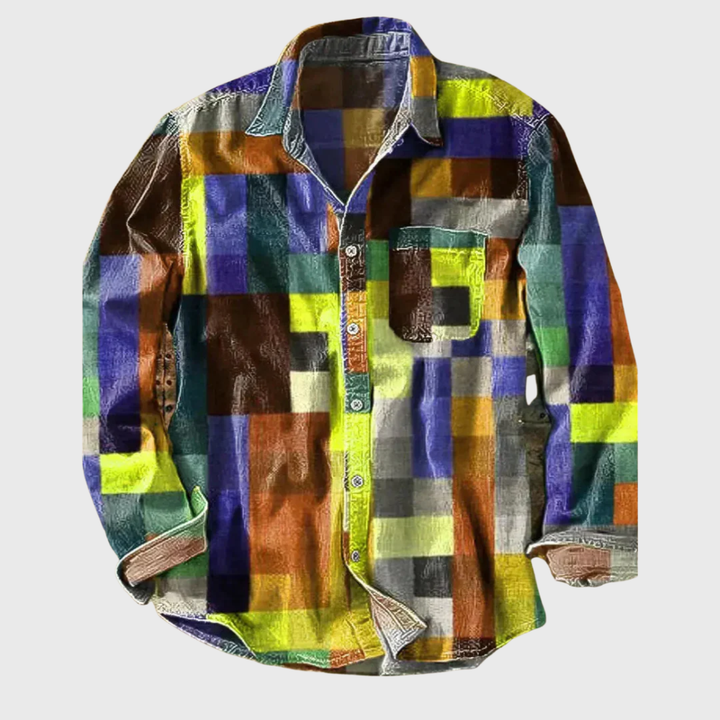 Color Block Patchwork Button-Up Shirt for Women