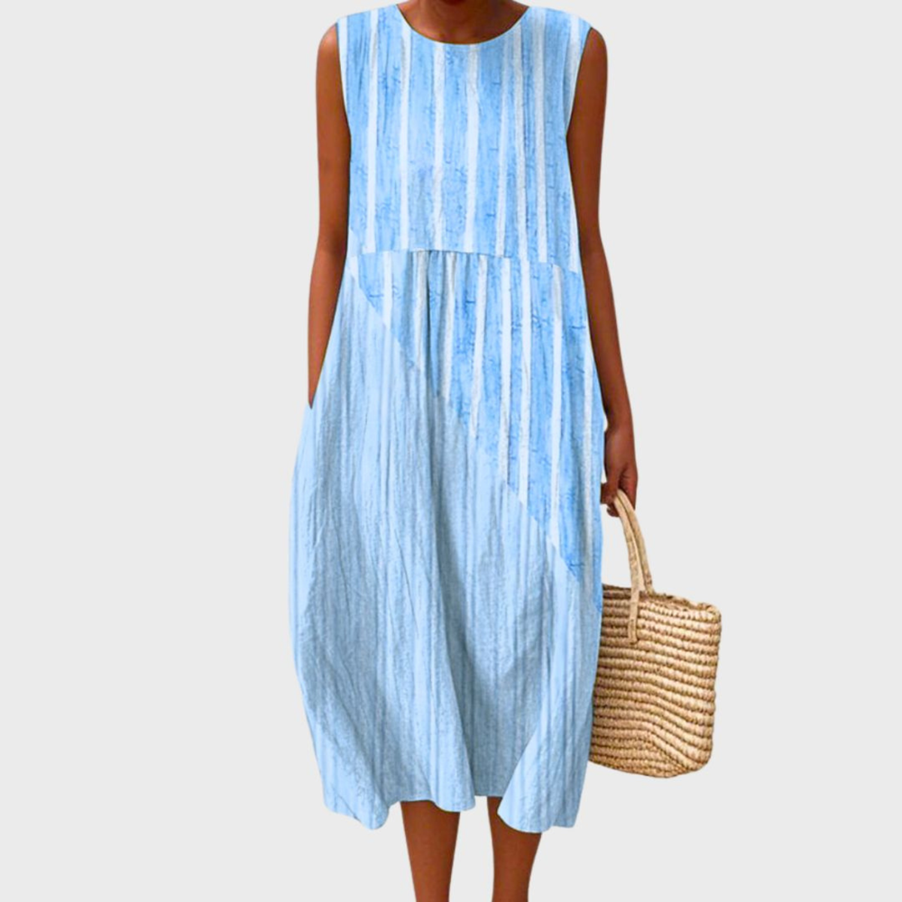 Checked Linen Midi Dress for Women