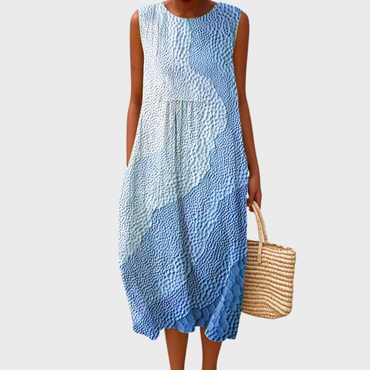 Checked Linen Midi Dress for Women