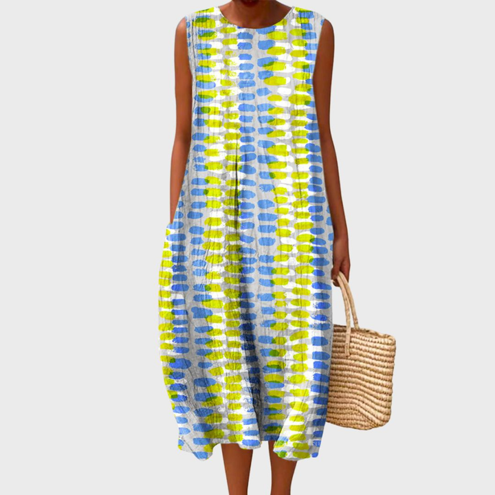 Checked Linen Midi Dress for Women