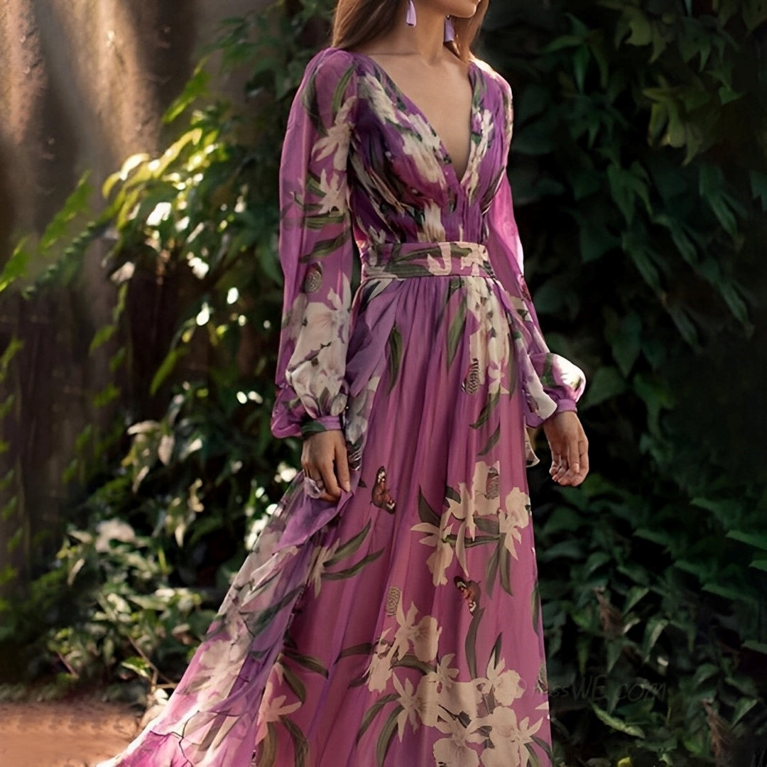 Elegant Floral Chiffon Dress for Women with Flowy Silhouette