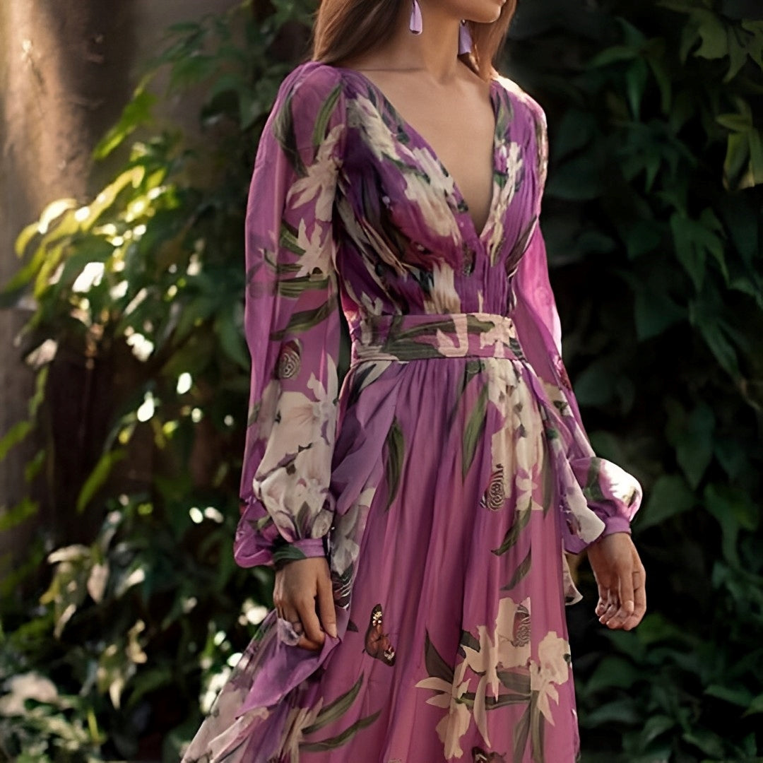 Elegant Floral Chiffon Dress for Women with Flowy Silhouette