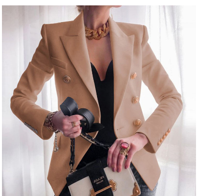 Double-Breasted Gold Button Blazer for Women