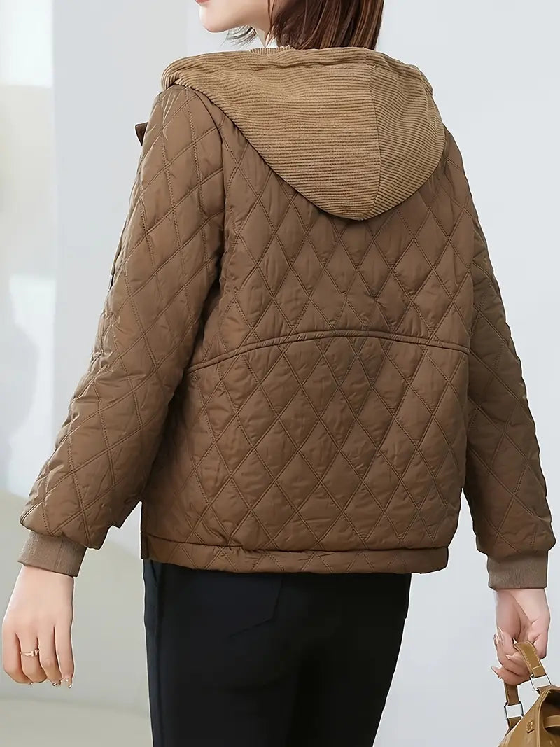 Quilted Hooded Jacket with Snap Front for Women