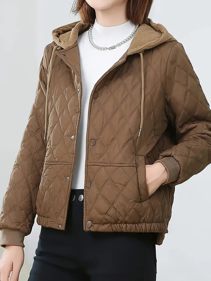 Quilted Hooded Jacket with Snap Front for Women