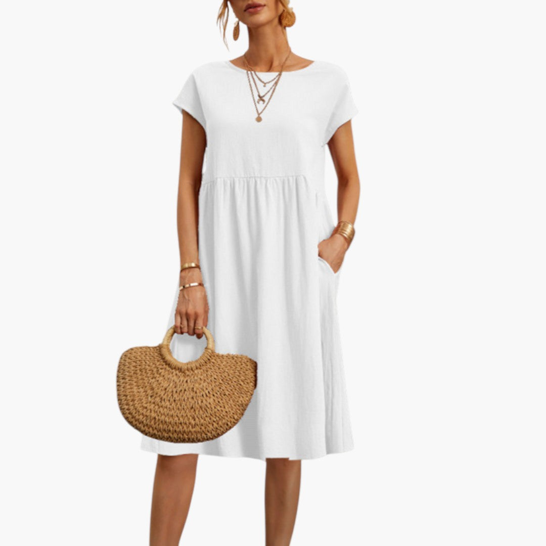Short Sleeve Midi Dress with Pockets for Women