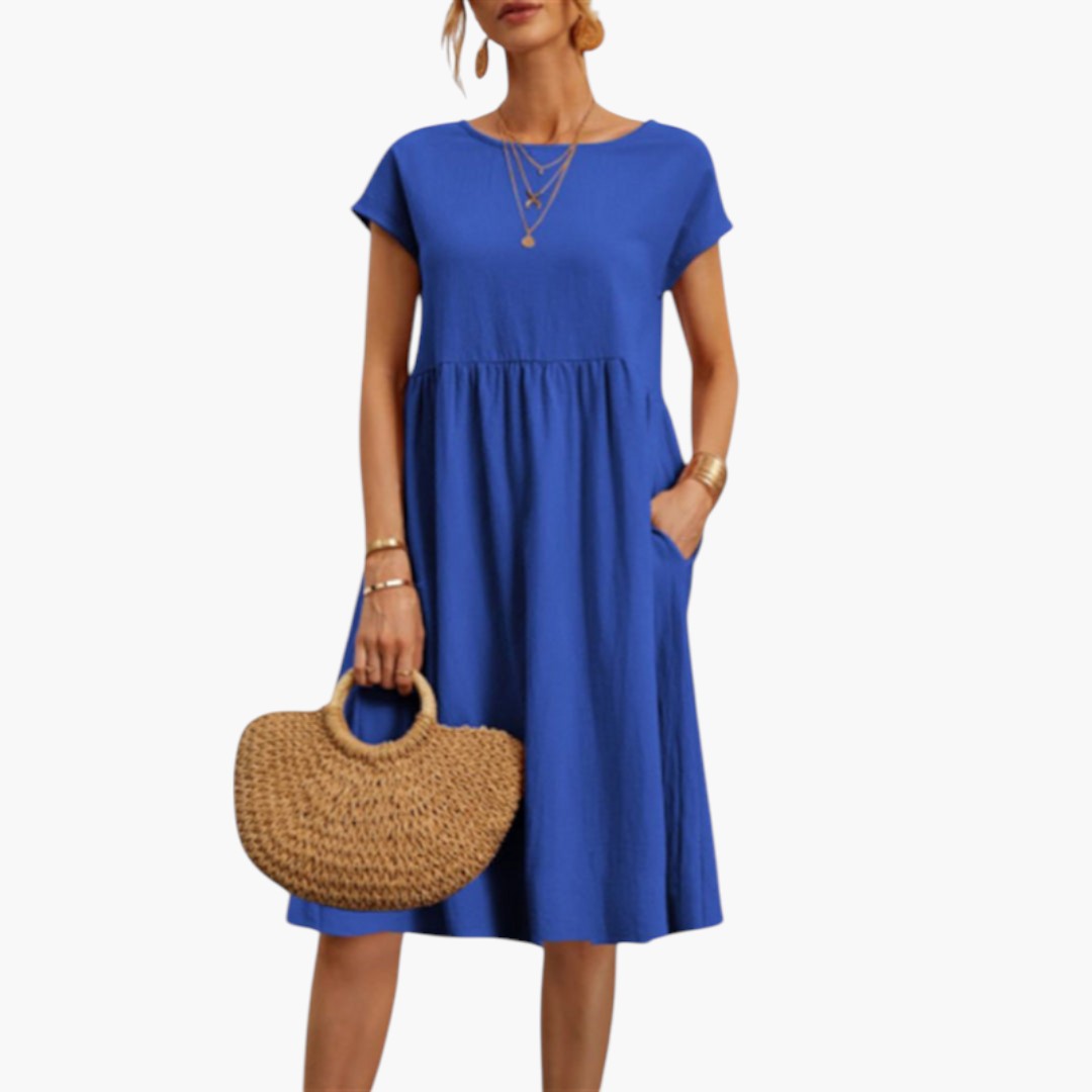 Short Sleeve Midi Dress with Pockets for Women