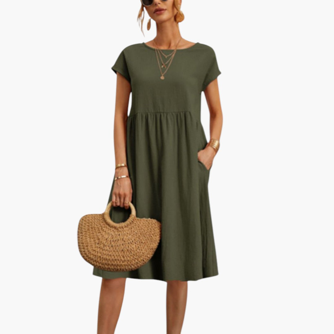 Short Sleeve Midi Dress with Pockets for Women