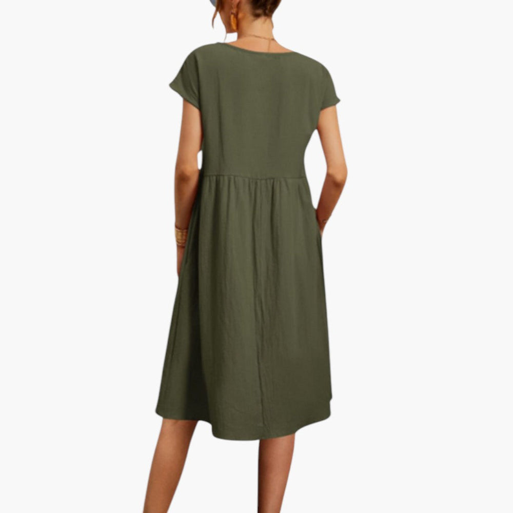 Short Sleeve Midi Dress with Pockets for Women