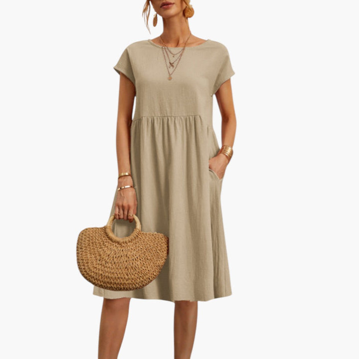Short Sleeve Midi Dress with Pockets for Women
