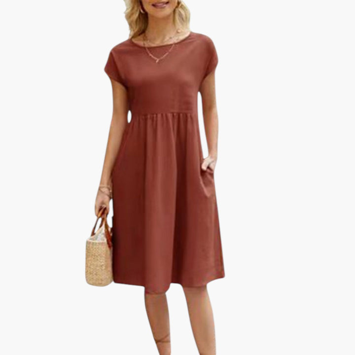 Short Sleeve Midi Dress with Pockets for Women