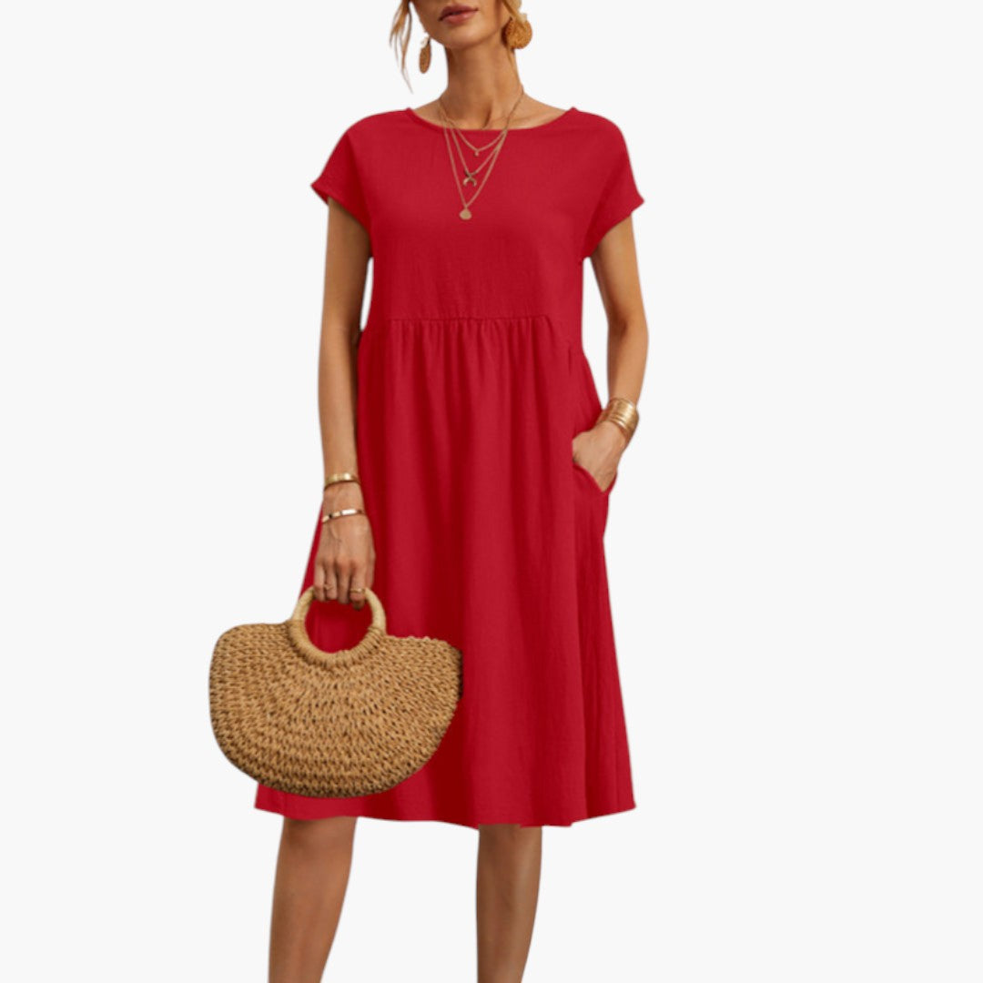 Short Sleeve Midi Dress with Pockets for Women
