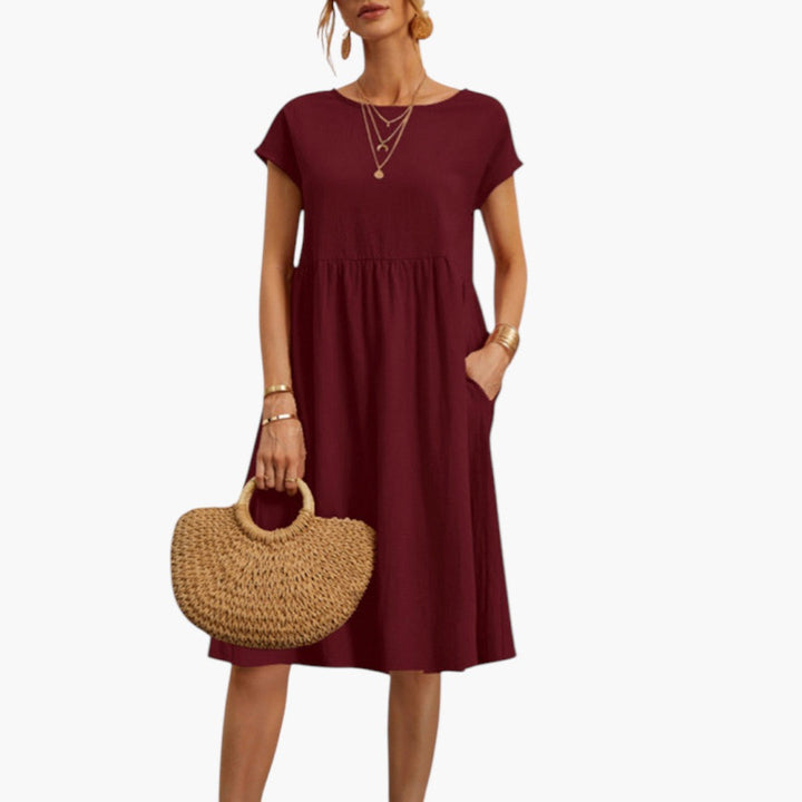 Short Sleeve Midi Dress with Pockets for Women