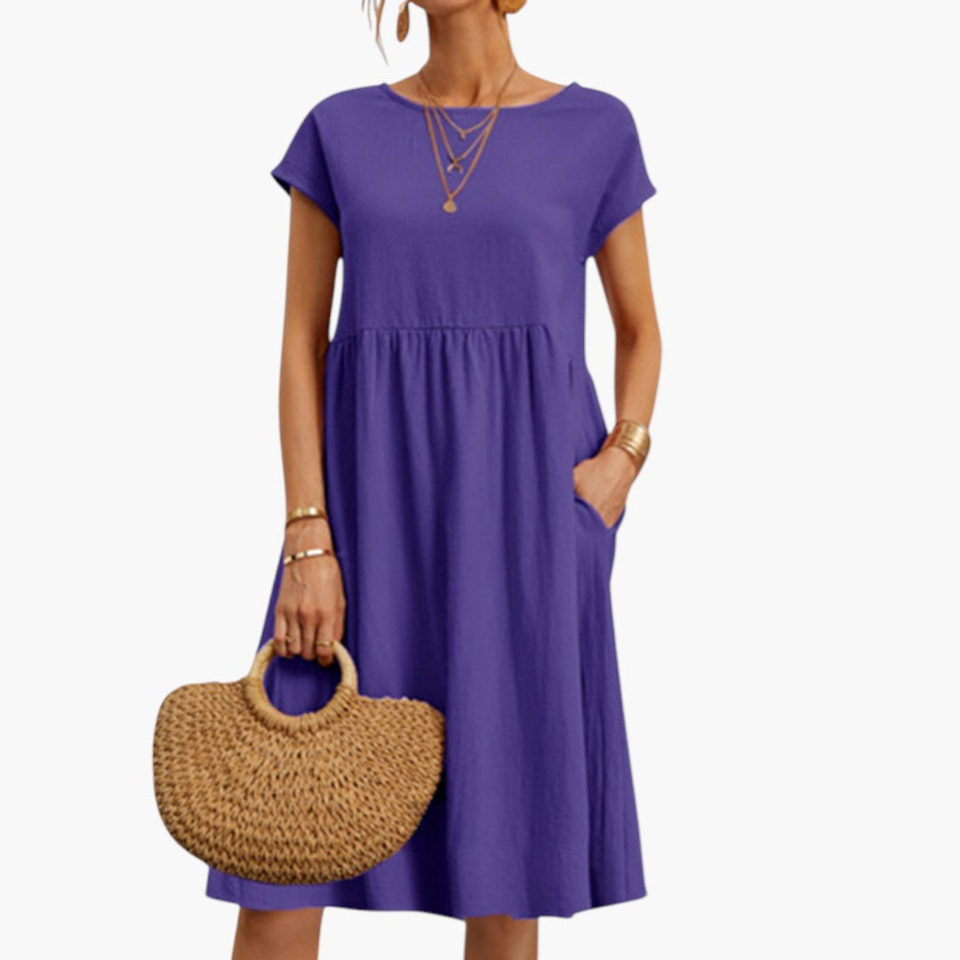 Short Sleeve Midi Dress with Pockets for Women