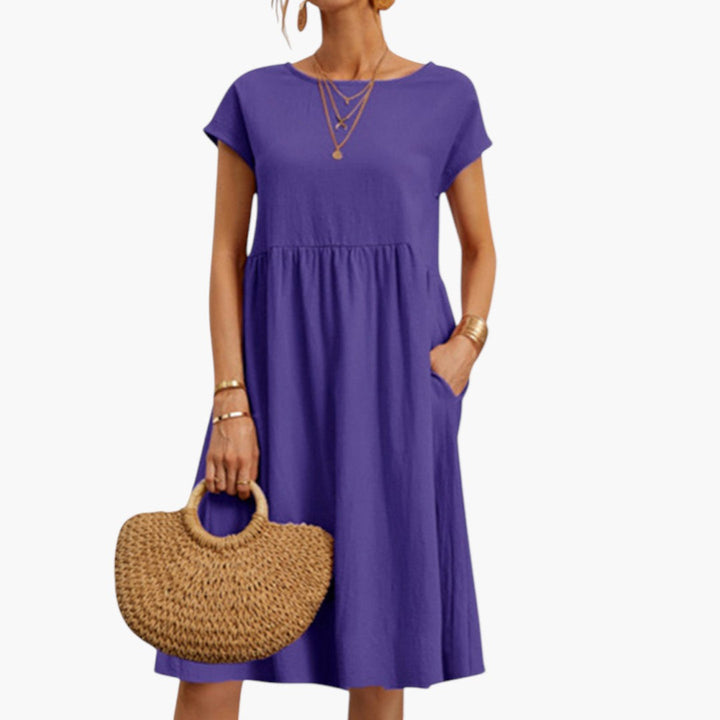 Short Sleeve Midi Dress with Pockets for Women