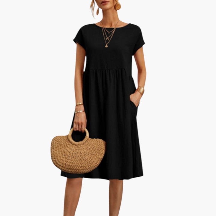 Short Sleeve Midi Dress with Pockets for Women