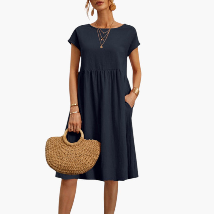 Short Sleeve Midi Dress with Pockets for Women