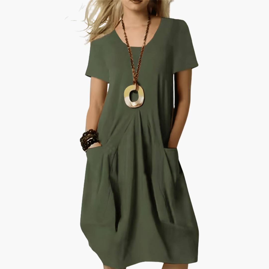 Tummy-Control Midi Dress with Pockets for Women