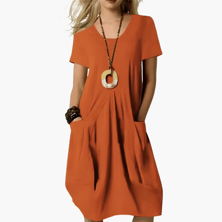Tummy-Control Midi Dress with Pockets for Women