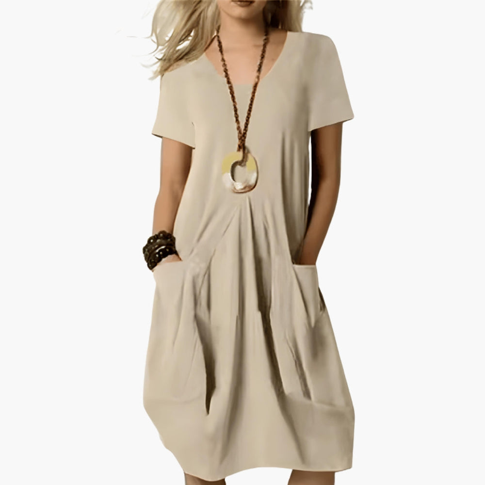 Tummy-Control Midi Dress with Pockets for Women