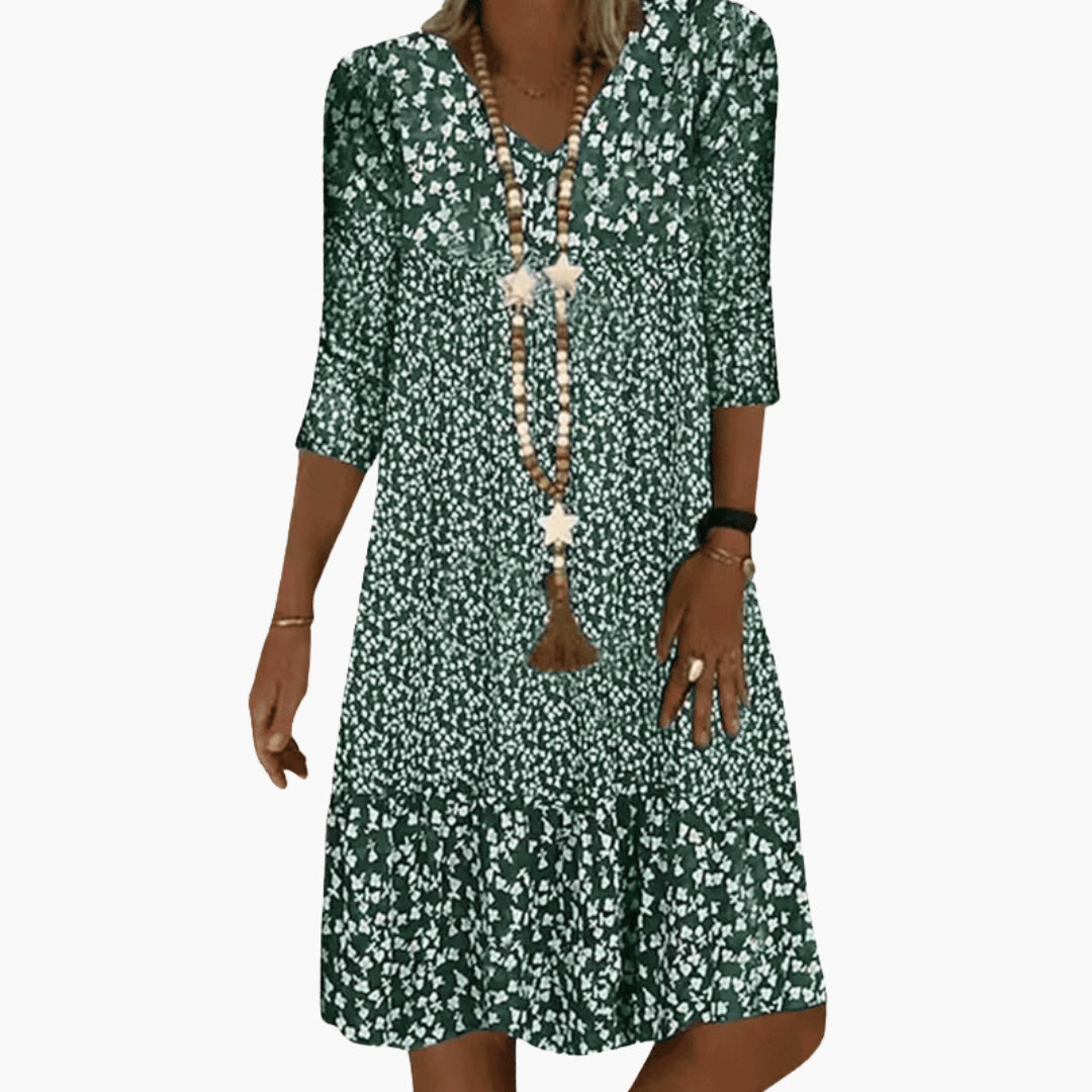 Printed Three-Quarter Sleeve Dress for Women