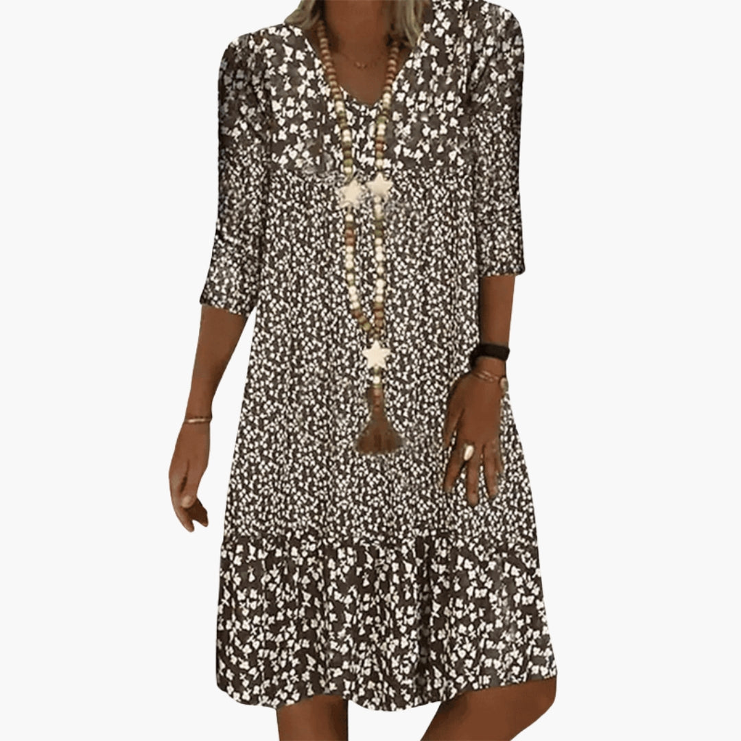 Printed Three-Quarter Sleeve Dress for Women