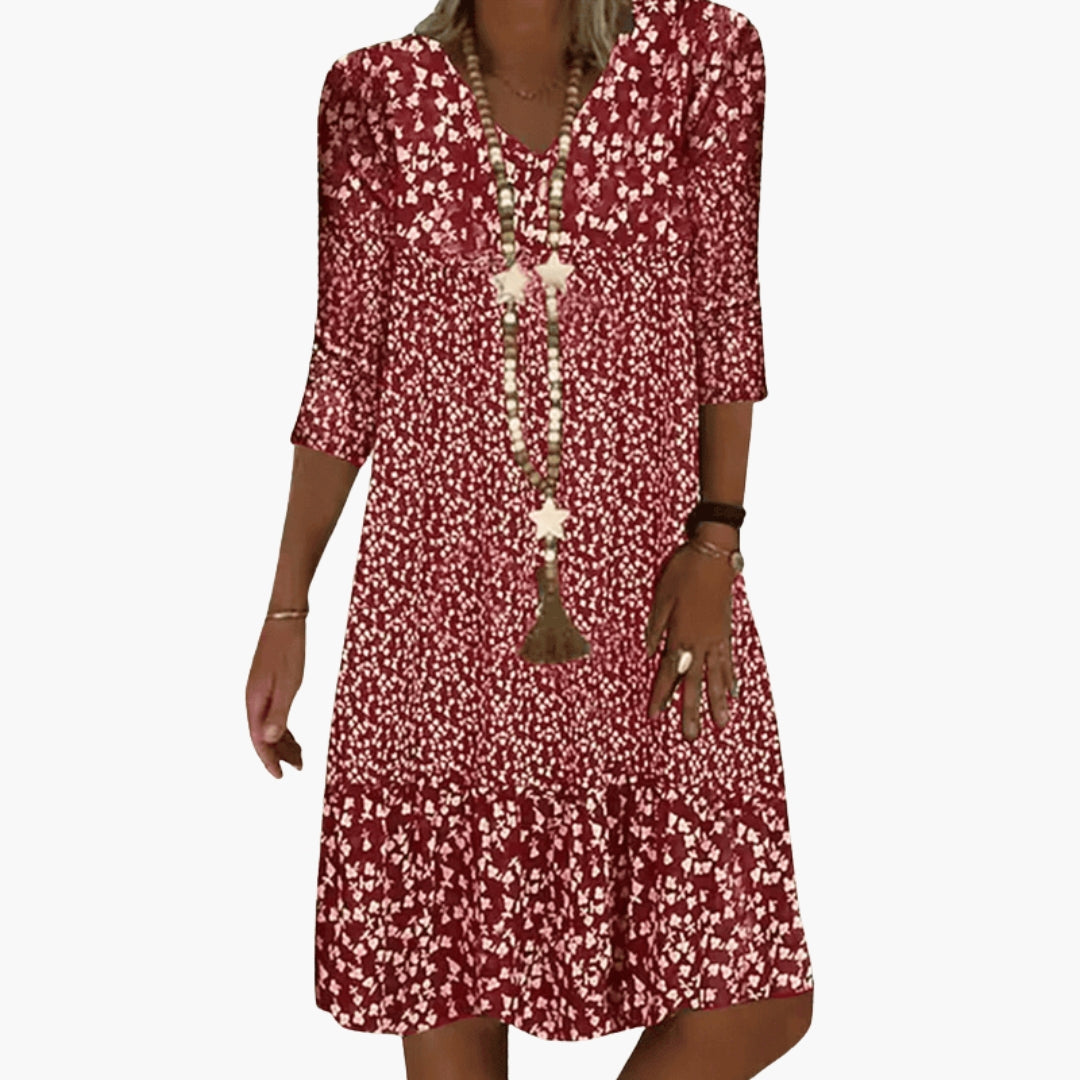 Printed Three-Quarter Sleeve Dress for Women
