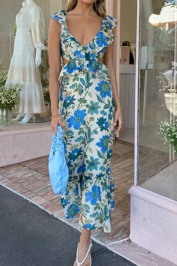 Chic Sleeveless Maxi Dress with Ruffle Straps for Summer