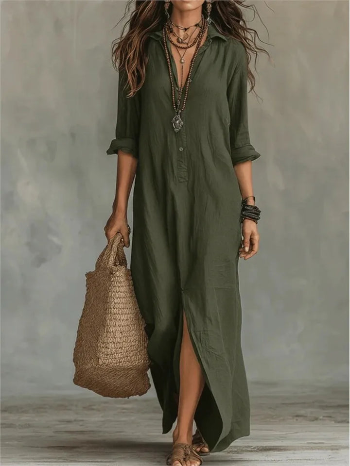 V-Neck 3/4 Sleeve Maxi Dress for Women
