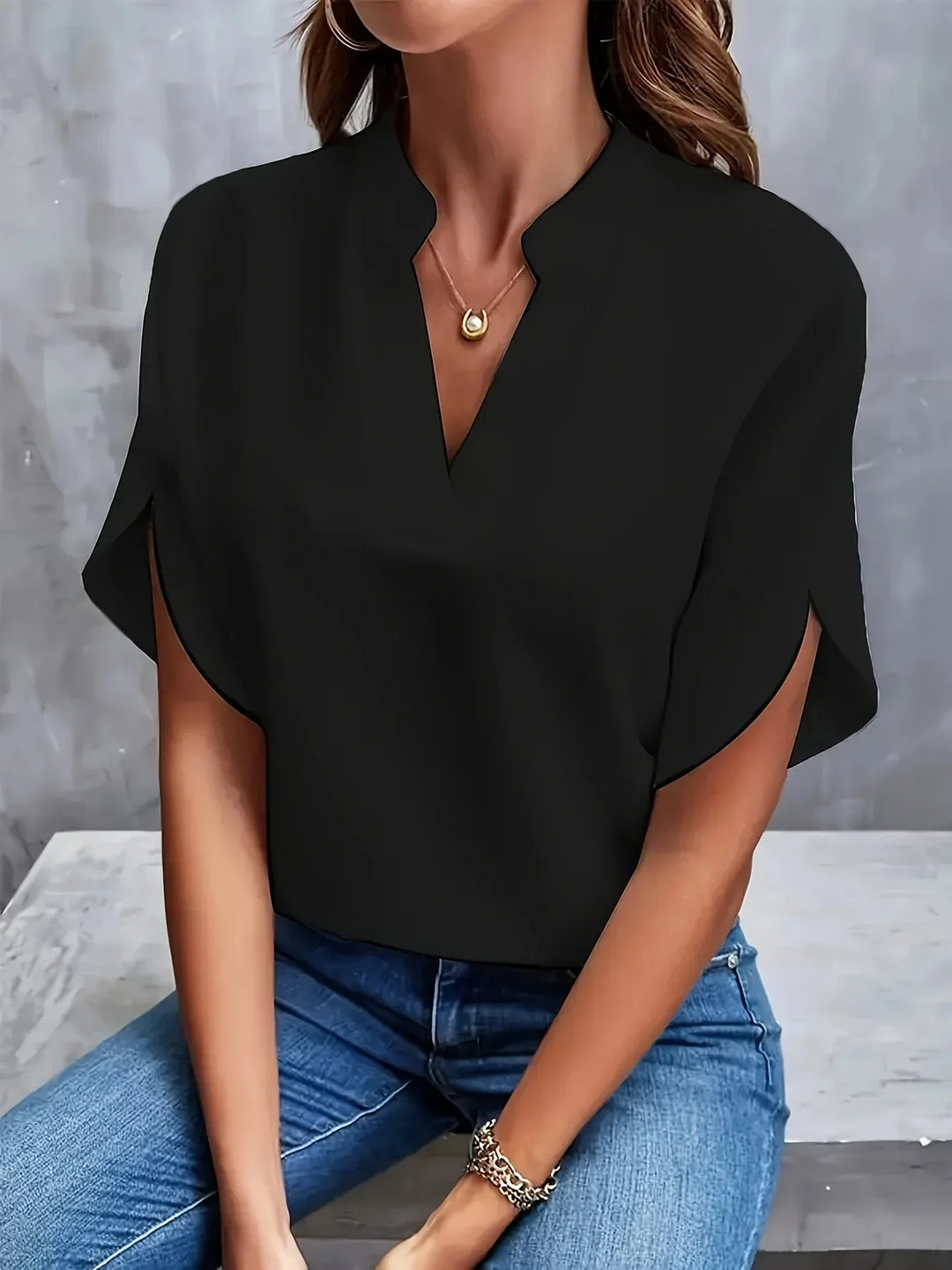 V-Neck Short Sleeve Blouse for Women