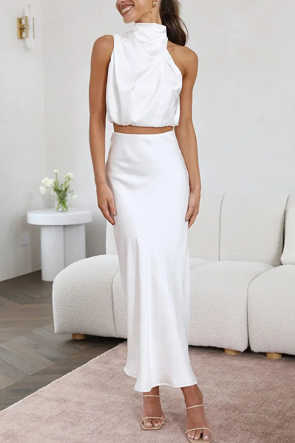 Draped Top and Maxi Skirt Set for Women