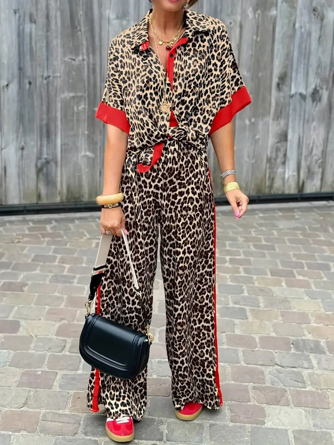 Leopard Print Wide Leg Jumpsuit for Women