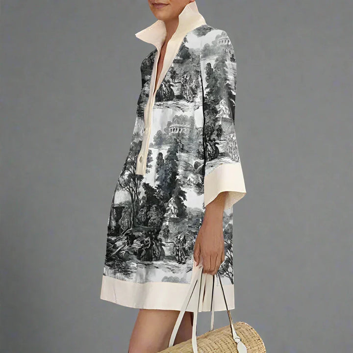 Toile Print Mini Tunic Dress for Women