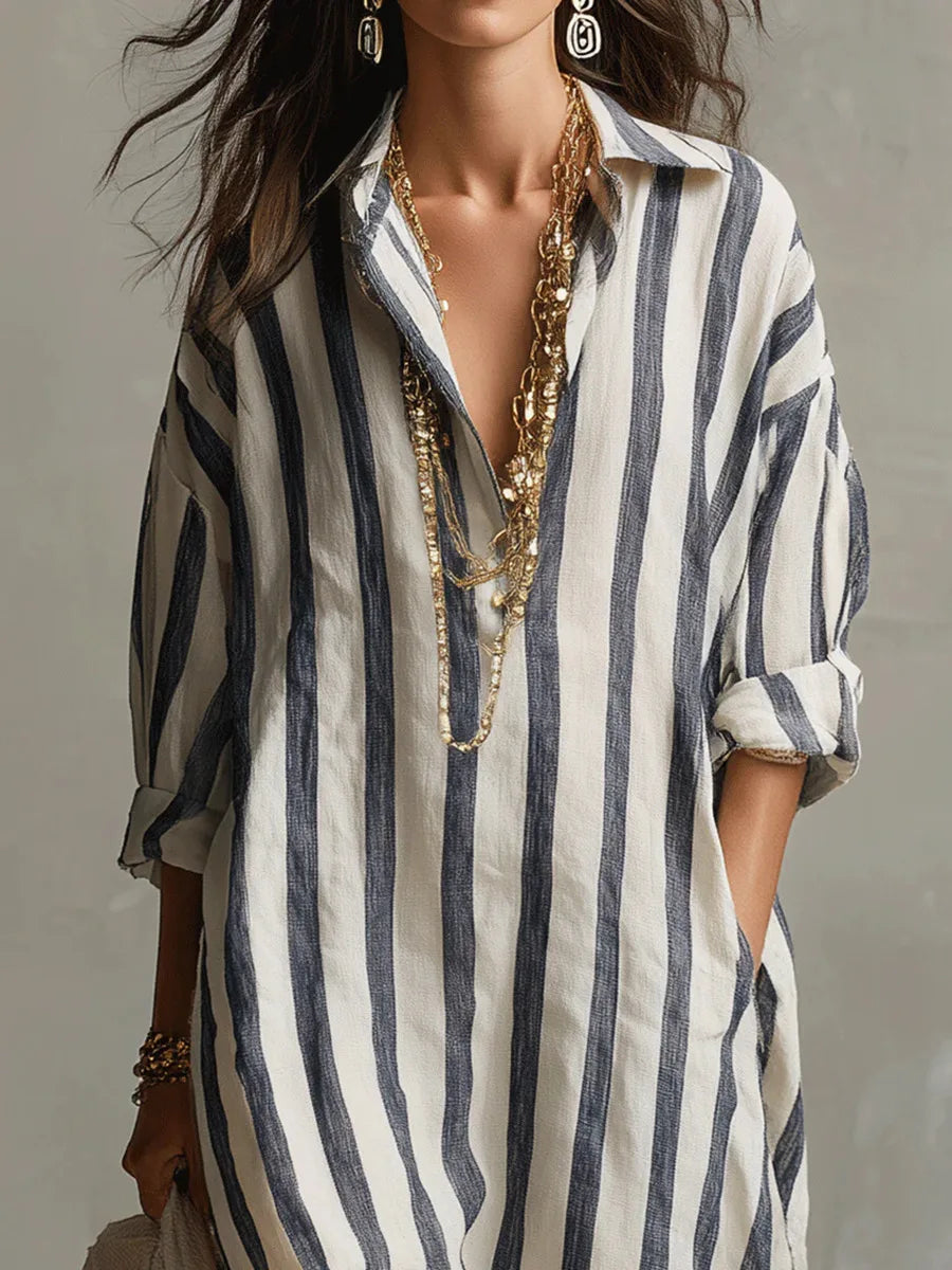 Striped Maxi Shirt Dress for Women