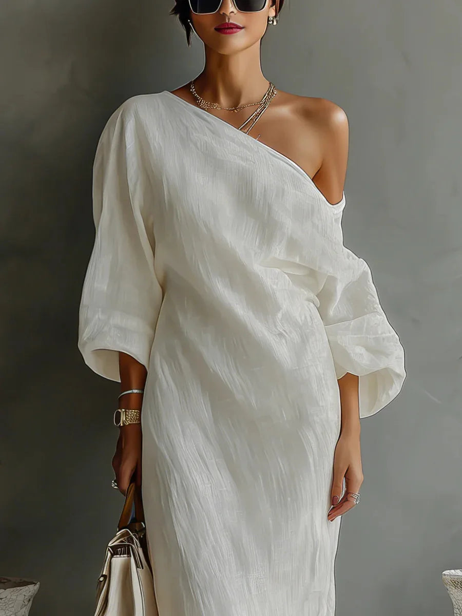 One Shoulder Maxi Dress with Pockets for Women